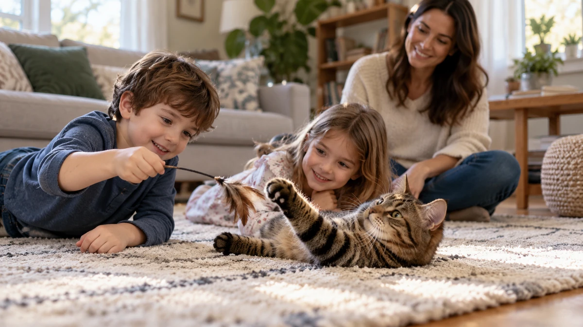 Tekir Kedi kedi — çocuklarla oyun