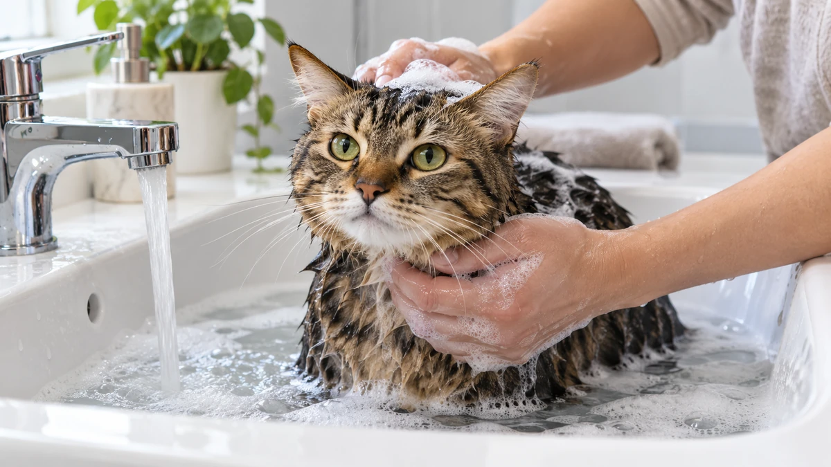 Tekir Kedi kedi — banyo ve temizlik